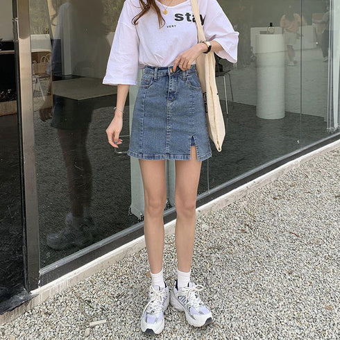 キュロット デニムスカート ミニスカート 韓国 ショート丈デニムスカート スリット ハイウエストタイトスカート セクシー 着やせ 細見えボトムス オルチャン 夏服 QYMEI-001