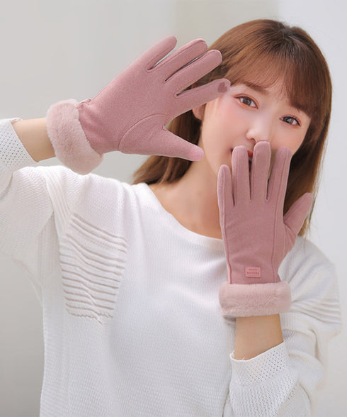 防寒手袋 レディース裏ボア 手ぶくろ秋冬 あったかい 五本指 グローブ 裏起毛 手袋 上品 女性 ギフト ハンドケア スエード調 手袋 韓国 モコモコ 裏フリース SINIU-003