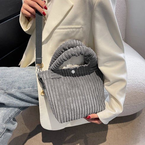 コーデュロイ ショルダーバッグ 2WAY レディース コンパクト ハンドバッグ 無地 コーデュロイミニトートバッグ バケツバッグ 手提げバッグ かわいい 鞄秋冬 TZM-276
