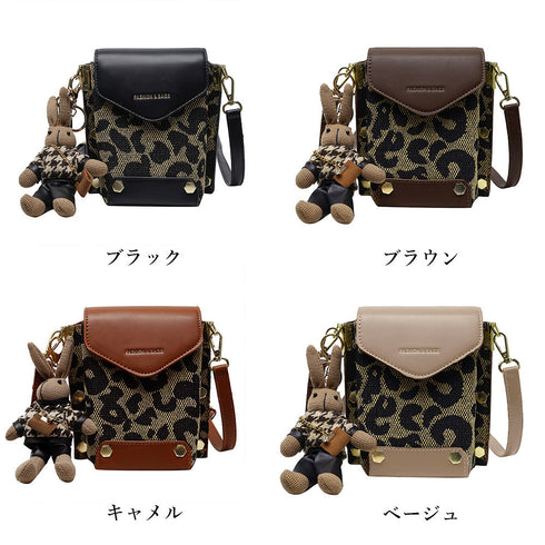 ミニショルダーバッグ レディース ポーチ レオパード柄 斜めがけバッグ キーホルダー付き スマホポシェット おしゃれ かわいい 小さめ鞄 ミニバッグ ポシェット TZM-277