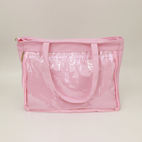 キャンバスバッグ クリアポケット 大容量 レディース 可愛い 横型トートバッグ 通勤通学 カジュアル 肩掛けカバン A4 おしゃれスクールバッグ韓国風 見せバッグ TZM-289