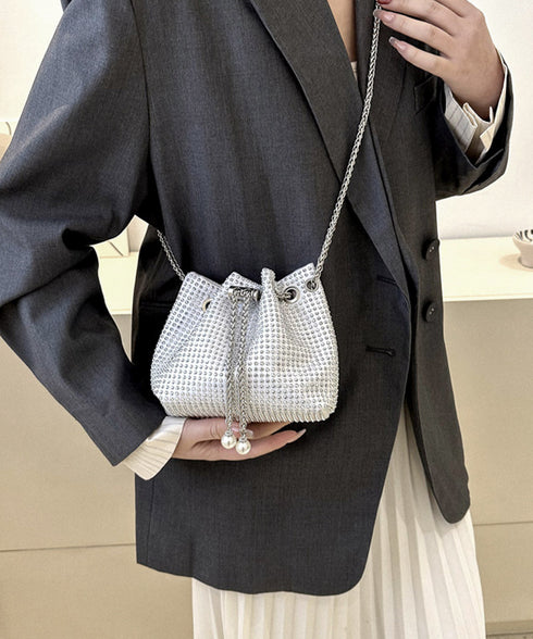 キラキラ 巾着バッグ チェーンミニバッグ バケツバッグ レディース ラインストーン 斜め掛けバッグ コンパクト 肩掛けかばん 可愛い お呼ばれバッグ 結婚式二次会 TZM-307
