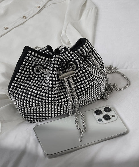 キラキラ 巾着バッグ チェーンミニバッグ バケツバッグ レディース ラインストーン 斜め掛けバッグ コンパクト 肩掛けかばん 可愛い お呼ばれバッグ 結婚式二次会 TZM-307