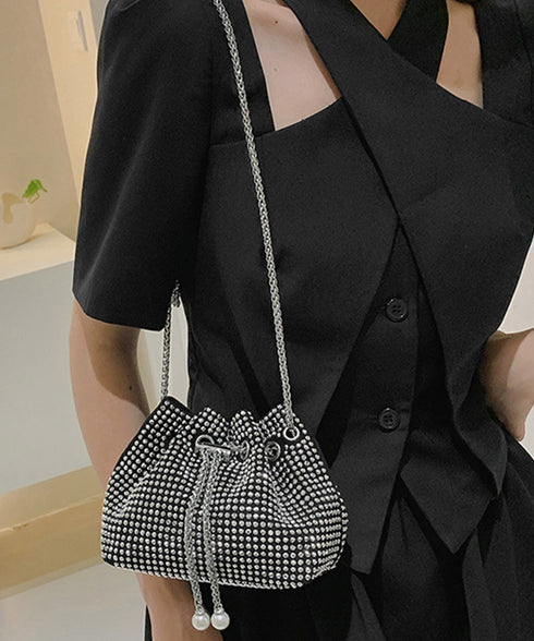 キラキラ 巾着バッグ チェーンミニバッグ バケツバッグ レディース ラインストーン 斜め掛けバッグ コンパクト 肩掛けかばん 可愛い お呼ばれバッグ 結婚式二次会 TZM-307