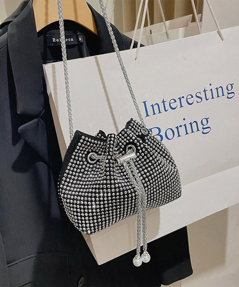 キラキラ 巾着バッグ チェーンミニバッグ バケツバッグ レディース ラインストーン 斜め掛けバッグ コンパクト 肩掛けかばん 可愛い お呼ばれバッグ 結婚式二次会 TZM-307