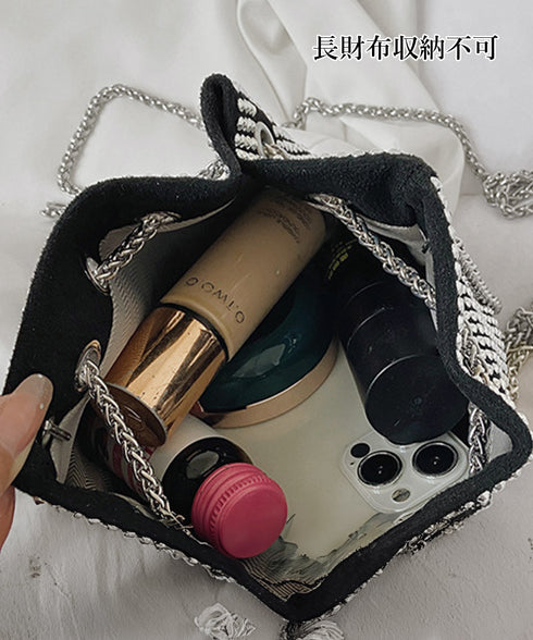 キラキラ 巾着バッグ チェーンミニバッグ バケツバッグ レディース ラインストーン 斜め掛けバッグ コンパクト 肩掛けかばん 可愛い お呼ばれバッグ 結婚式二次会 TZM-307