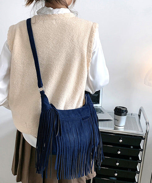 フリンジショルダーバッグスエード調バッグ レディース レトロ タッセルメッセンジャーバッグ カジュアル 斜め掛けカバン 大容量肩掛けバッグ 大きめ クロスボディ鞄 TZM-320