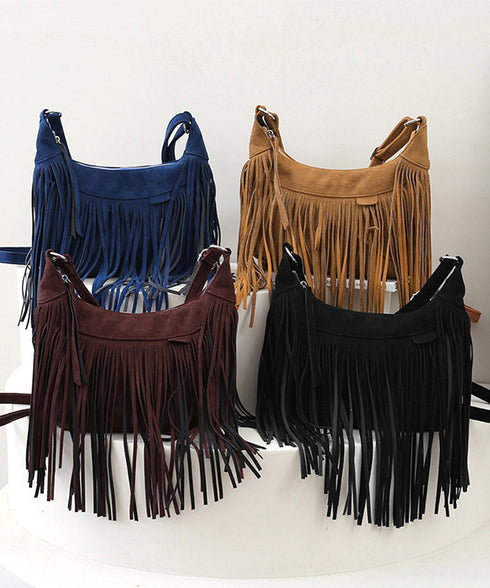 フリンジショルダーバッグスエード調バッグ レディース レトロ タッセルメッセンジャーバッグ カジュアル 斜め掛けカバン 大容量肩掛けバッグ 大きめ クロスボディ鞄 TZM-320
