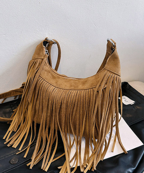 フリンジショルダーバッグスエード調バッグ レディース レトロ タッセルメッセンジャーバッグ カジュアル 斜め掛けカバン 大容量肩掛けバッグ 大きめ クロスボディ鞄 TZM-320