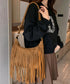 フリンジショルダーバッグスエード調バッグ レディース レトロ タッセルメッセンジャーバッグ カジュアル 斜め掛けカバン 大容量肩掛けバッグ 大きめ クロスボディ鞄 TZM-320