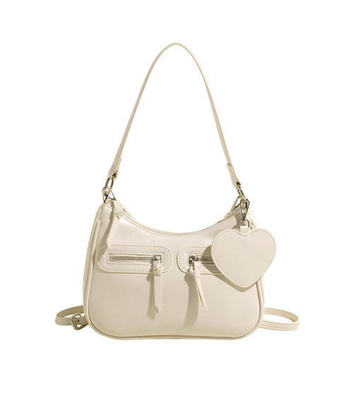 レトロショルダーバッグ ハートチャーム付 レディース 斜め掛け鞄 PUレザー肩掛けカバン 大人可愛いミニ鞄 韓国風 カジュアル ハンドバッグ 多収納 ストリート鞄 TZM-328