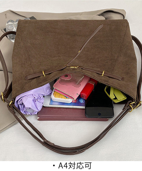 トートバッグ スエード調ショルダーバッグ レディース 大容量 秋冬斜めがけバッグ ベルトモチーフ 3WAYバッグ 通勤通学 リュックサック a4対応 大きめかばん TZM-329