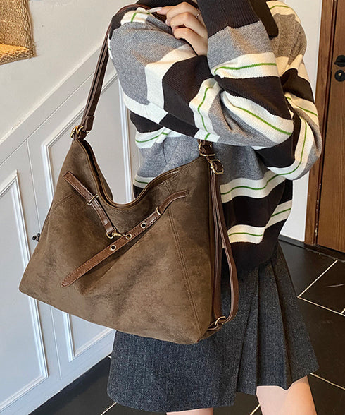 トートバッグ スエード調ショルダーバッグ レディース 大容量 秋冬斜めがけバッグ ベルトモチーフ 3WAYバッグ 通勤通学 リュックサック a4対応 大きめかばん TZM-329