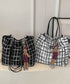 チェック柄トートバッグ ツイード風鞄軽量 肩掛けカバン チェーンショルダー 通勤通学バッグ レディース オフィスカジュアル ぬいぐるみチャーム付き鞄 ハンドバッグ TZM-330