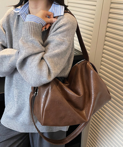 大容量ボストンバッグ2WAYトートバッグ ソフトレザー風肩掛けバッグ シンプルショルダーバッグ おしゃれユニセックススクエアバッグ大人カジュアル斜めがけバッグ旅行 TZM-333