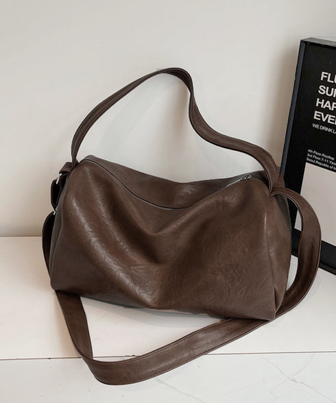 大容量ボストンバッグ2WAYトートバッグ ソフトレザー風肩掛けバッグ シンプルショルダーバッグ おしゃれユニセックススクエアバッグ大人カジュアル斜めがけバッグ旅行 TZM-333