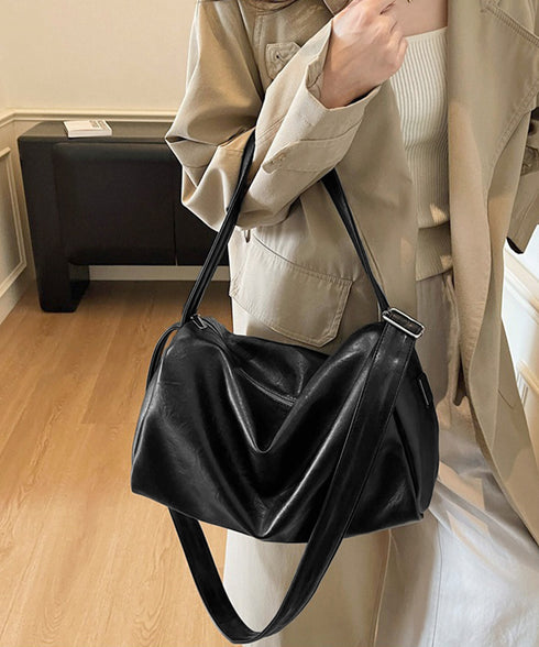 大容量ボストンバッグ2WAYトートバッグ ソフトレザー風肩掛けバッグ シンプルショルダーバッグ おしゃれユニセックススクエアバッグ大人カジュアル斜めがけバッグ旅行 TZM-333