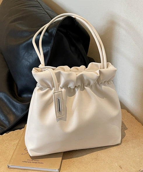 ギャザートートバッグ フリル肩掛けバッグ 手提げバッグ レディースおしゃれかばん フェイクレザーミニトート 大人女子上品かばん オフィスカジュアルハンドバッグ通勤 TZM-337