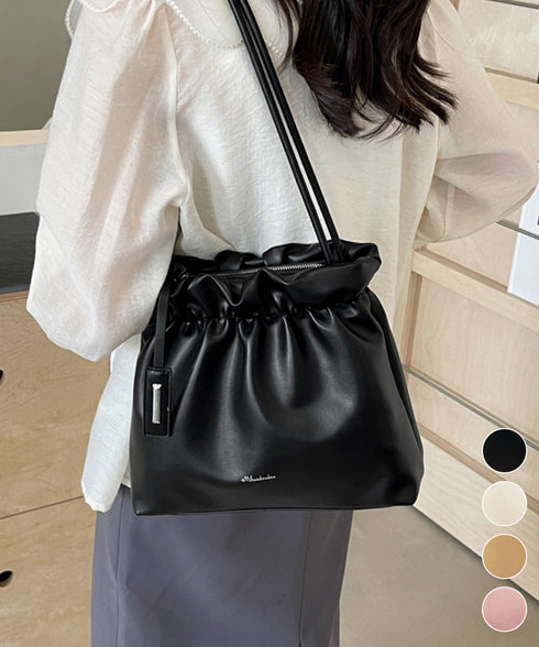 ギャザートートバッグ フリル肩掛けバッグ 手提げバッグ レディースおしゃれかばん フェイクレザーミニトート 大人女子上品かばん オフィスカジュアルハンドバッグ通勤 TZM-337