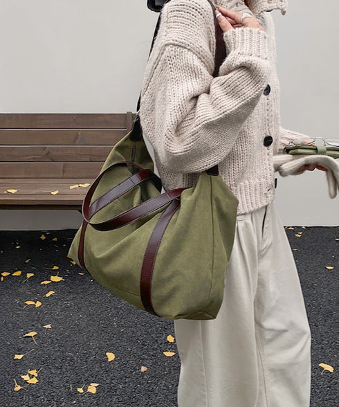 ボストンバッグ レザー切り替えショルダー 2WAYキャンバスバッグ 大容量 レトロ風ショルダーバッグ カジュアル鞄 A4収納可 軽量 ユニセックス旅行バッグ韓国風 TZM-338