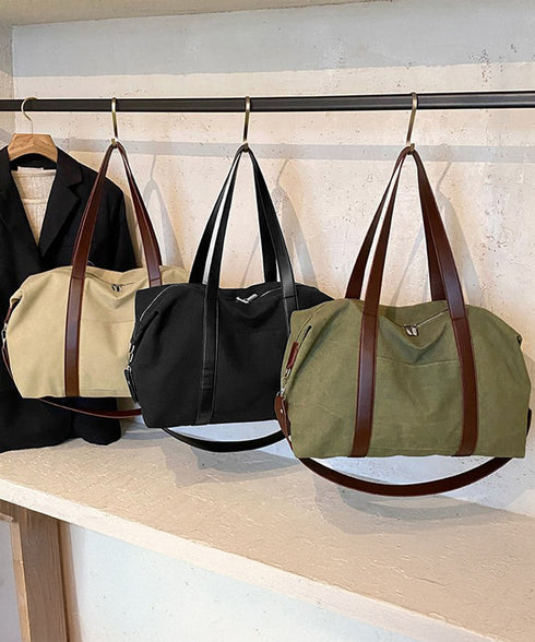 ボストンバッグ レザー切り替えショルダー 2WAYキャンバスバッグ 大容量 レトロ風ショルダーバッグ カジュアル鞄 A4収納可 軽量 ユニセックス旅行バッグ韓国風 TZM-338