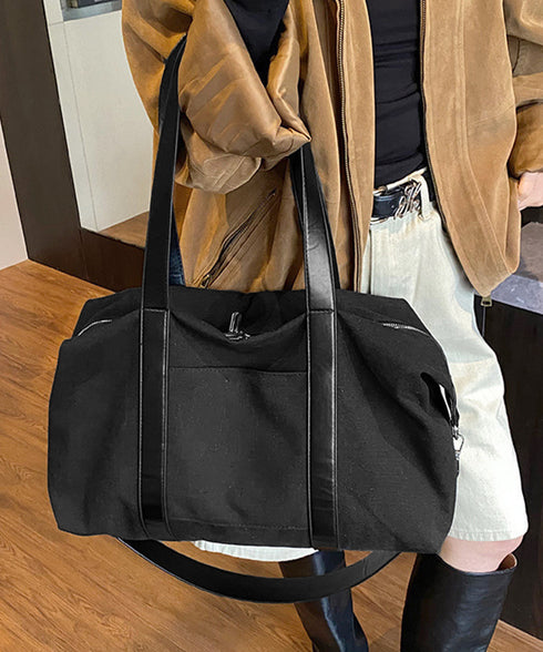 ボストンバッグ レザー切り替えショルダー 2WAYキャンバスバッグ 大容量 レトロ風ショルダーバッグ カジュアル鞄 A4収納可 軽量 ユニセックス旅行バッグ韓国風 TZM-338