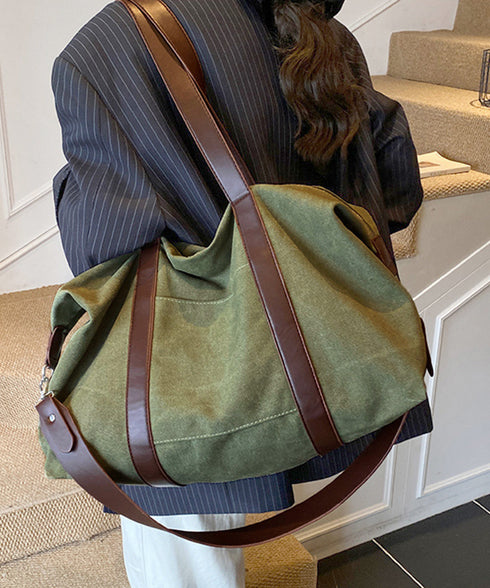 ボストンバッグ レザー切り替えショルダー 2WAYキャンバスバッグ 大容量 レトロ風ショルダーバッグ カジュアル鞄 A4収納可 軽量 ユニセックス旅行バッグ韓国風 TZM-338