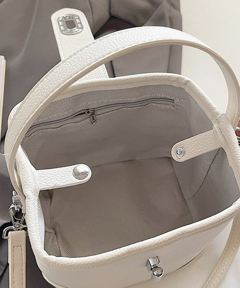 バケットバッグポーチ付きショルダーバッグ 大人可愛いミニハンドバッグ オフィスカジュアル上品斜め掛けバッグ 通勤通学フェミニン肩掛けカバン高見えレザー調ミニトート TZM-342