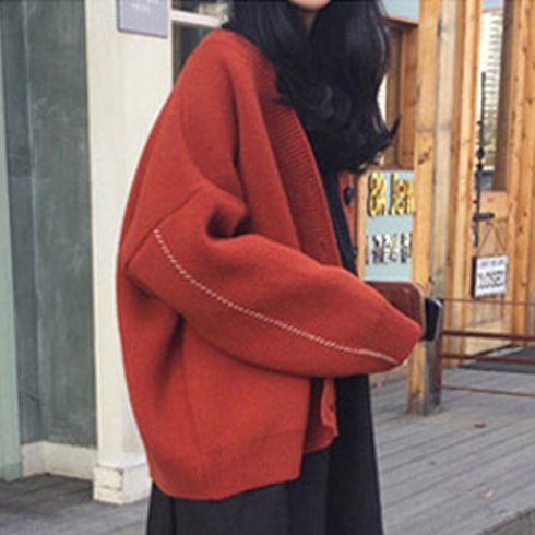 ニットカーディガン レディース アウター ゆったり 韓国風 トップス 羽織り vネックカーデ 体型カバー 長袖 中厚手 ドロップショルダー カーディガン 春秋冬 WANGYUE-002