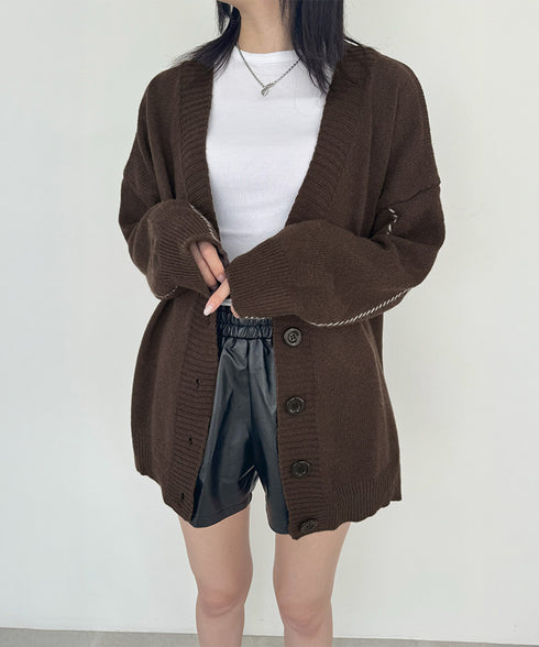 ニットカーディガン レディース アウター ゆったり 韓国風 トップス 羽織り vネックカーデ 体型カバー 長袖 中厚手 ドロップショルダー カーディガン 春秋冬 WANGYUE-002