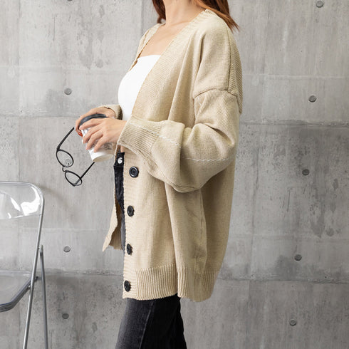 ニットカーディガン レディース アウター ゆったり 韓国風 トップス 羽織り vネックカーデ 体型カバー 長袖 中厚手 ドロップショルダー カーディガン 春秋冬 WANGYUE-002
