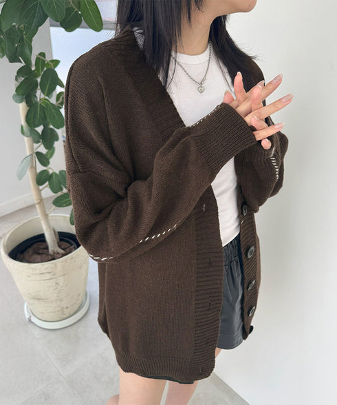 ニットカーディガン レディース アウター ゆったり 韓国風 トップス 羽織り vネックカーデ 体型カバー 長袖 中厚手 ドロップショルダー カーディガン 春秋冬 WANGYUE-002