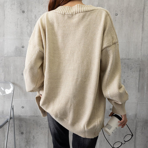 ニットカーディガン レディース アウター ゆったり 韓国風 トップス 羽織り vネックカーデ 体型カバー 長袖 中厚手 ドロップショルダー カーディガン 春秋冬 WANGYUE-002