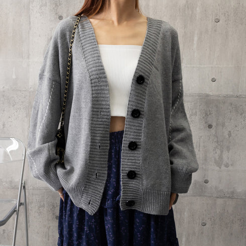 ニットカーディガン レディース アウター ゆったり 韓国風 トップス 羽織り vネックカーデ 体型カバー 長袖 中厚手 ドロップショルダー カーディガン 春秋冬 WANGYUE-002