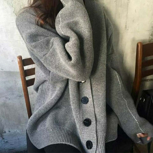 ニットカーディガン レディース アウター ゆったり 韓国風 トップス 羽織り vネックカーデ 体型カバー 長袖 中厚手 ドロップショルダー カーディガン 春秋冬 WANGYUE-002