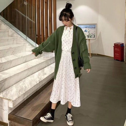 ニットカーディガン レディース アウター ゆったり 韓国風 トップス 羽織り vネックカーデ 体型カバー 長袖 中厚手 ドロップショルダー カーディガン 春秋冬 WANGYUE-002