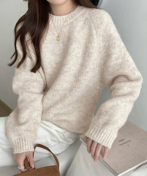 もちもちニットトップスきれいめセーター冬 チクチクしないニットレディース 大人可愛いセーター長袖 オフィスカジュアルトップス秋 着やせニットゆったりラウンドネック WANGYUE-041