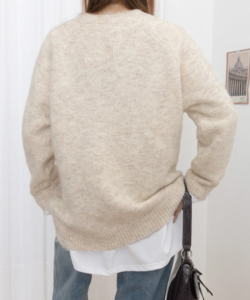 もちもちニットトップスきれいめセーター冬 チクチクしないニットレディース 大人可愛いセーター長袖 オフィスカジュアルトップス秋 着やせニットゆったりラウンドネック WANGYUE-041