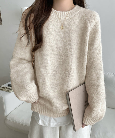 もちもちニットトップスきれいめセーター冬 チクチクしないニットレディース 大人可愛いセーター長袖 オフィスカジュアルトップス秋 着やせニットゆったりラウンドネック WANGYUE-041