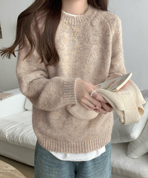 もちもちニットトップスきれいめセーター冬 チクチクしないニットレディース 大人可愛いセーター長袖 オフィスカジュアルトップス秋 着やせニットゆったりラウンドネック WANGYUE-041