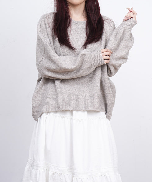 ゆったりコクーンニットミックスカラー秋冬 ふわふわもっちりニットトップス レディース 大人可愛い韓国風 クルーネックカジュアルきれいめセーターおしゃれ 体型カバー WANGYUE-042