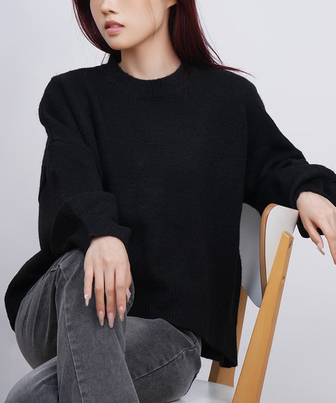 ゆったりコクーンニットミックスカラー秋冬 ふわふわもっちりニットトップス レディース 大人可愛い韓国風 クルーネックカジュアルきれいめセーターおしゃれ 体型カバー WANGYUE-042