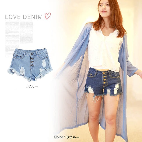 デニム ショートパンツ レディース デニム ショートパンツ レディース ダメージ ジーンズ クラッシュショートパンツ ヴィンテージ デニム 短パン XIUH-001