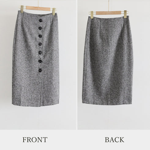 ツイード調スカート 秋冬ペンシルスカート フロントボタン レディース 韓国 ハイウエストタイトスカート 着やせ ミモレ丈スカート 大人きれいめボトムス お洒落無地 YANY-018