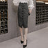 ツイード調スカート 秋冬ペンシルスカート フロントボタン レディース 韓国 ハイウエストタイトスカート 着やせ ミモレ丈スカート 大人きれいめボトムス お洒落無地 YANY-018