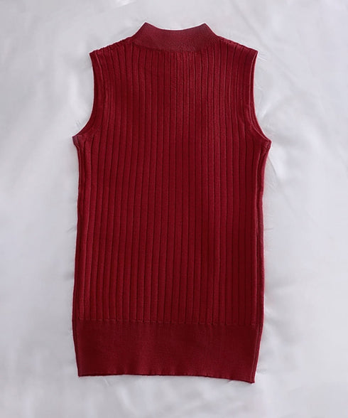 リブニットトップスレディースタンクトップ 韓国風 クルーネックニット 着回し インナートップス ノースリーブ 重ね着ニットタンクトップ 着やせ 春夏秋冬ニットソー YYM-001