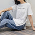 ロゴtシャツ レディース 半袖カジュアル チュニック tシャツ サイドスリット ロング丈Tシャツ 体型カバーカットソー 韓国夏服 プリント おしゃれ ロンT着やせ ZHUIMR-004