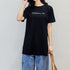 ロゴtシャツ レディース 半袖カジュアル チュニック tシャツ サイドスリット ロング丈Tシャツ 体型カバーカットソー 韓国夏服 プリント おしゃれ ロンT着やせ ZHUIMR-004