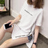 ロゴtシャツ レディース 半袖カジュアル チュニック tシャツ サイドスリット ロング丈Tシャツ 体型カバーカットソー 韓国夏服 プリント おしゃれ ロンT着やせ ZHUIMR-004