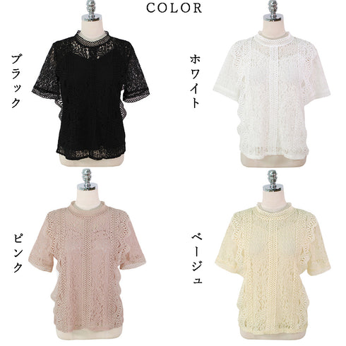 総レース ブラウス レディース 総レース ブラウス レディース 刺しゅうレース トップス フリル 半袖 シャツブラウス 春夏 レース トップス ZHUIMR-041